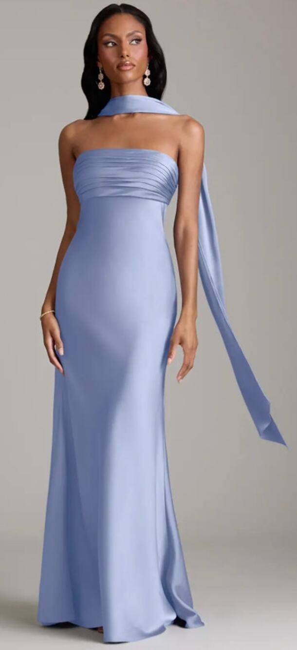 Azazie Saylor Womens 6 Ice Blue Satin Mermaid Strapless Bridesmaid Gown NWT